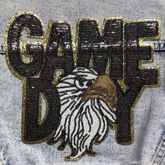 Fly High in Style: Handmade Eagles Game Day Sequin Cropped Jean Jacket I Small - Picture 4 of 12